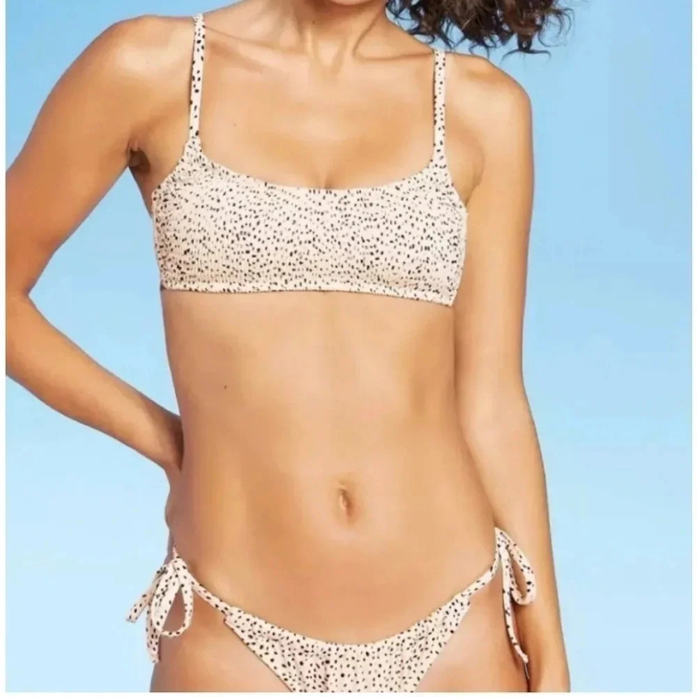 Xhilaration polkadot bikini top size, medium cream, and black